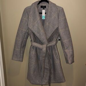 CoffeeShop | Gray Trench Coat with Fringe